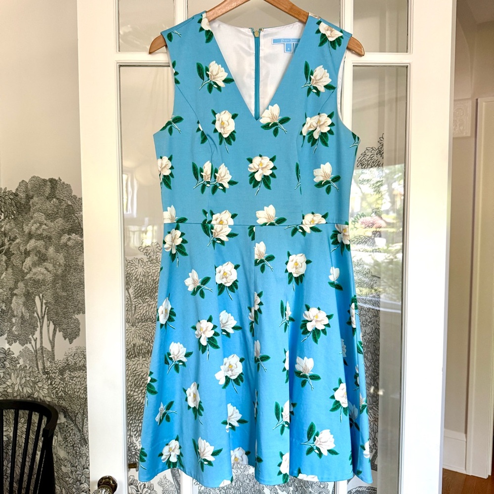Draper James Magnolia Floral Sleeveless Blue Dress Size 8